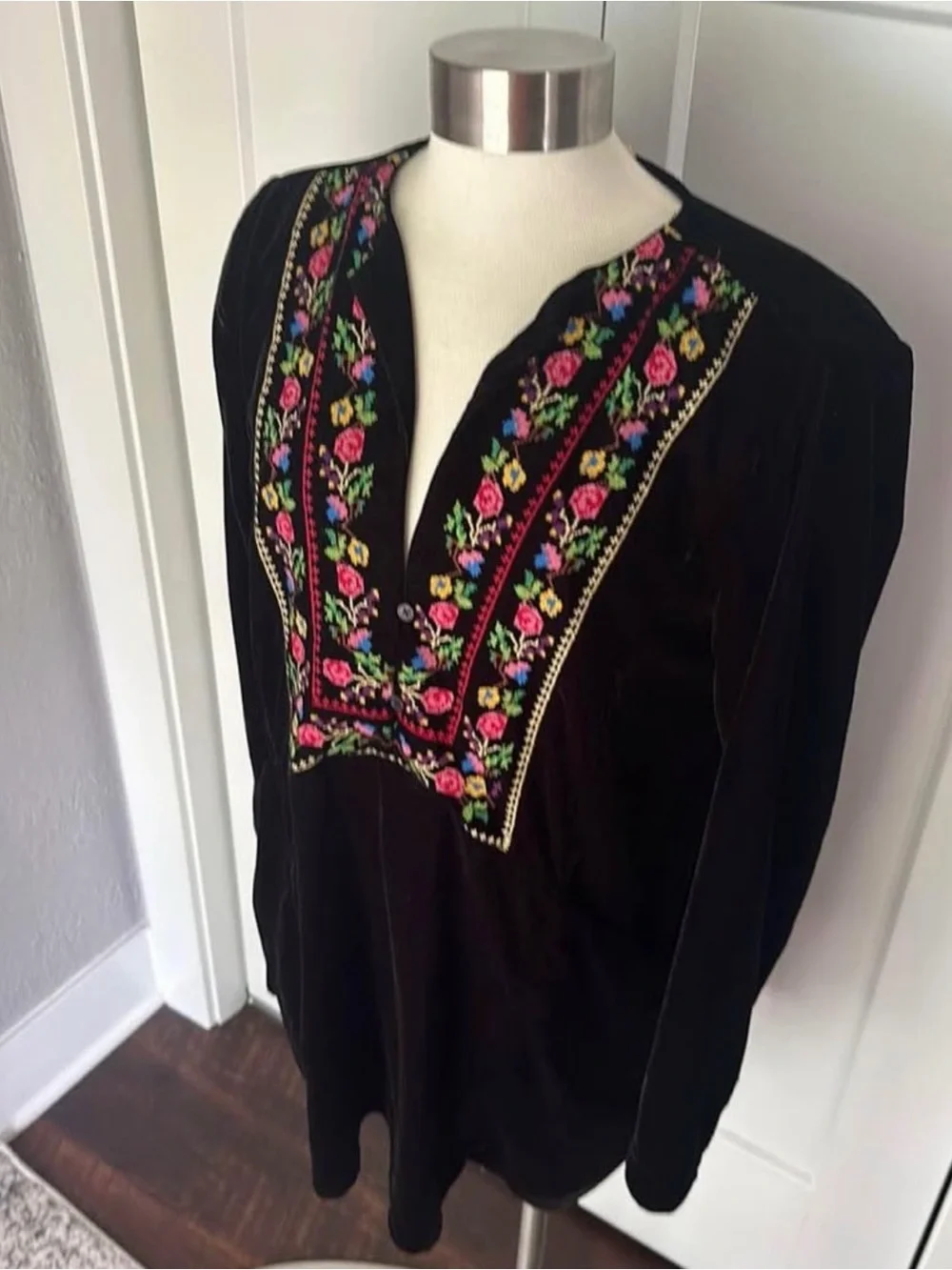 Free People Always Forever Velvet Mini Embroidered Dress Size Small